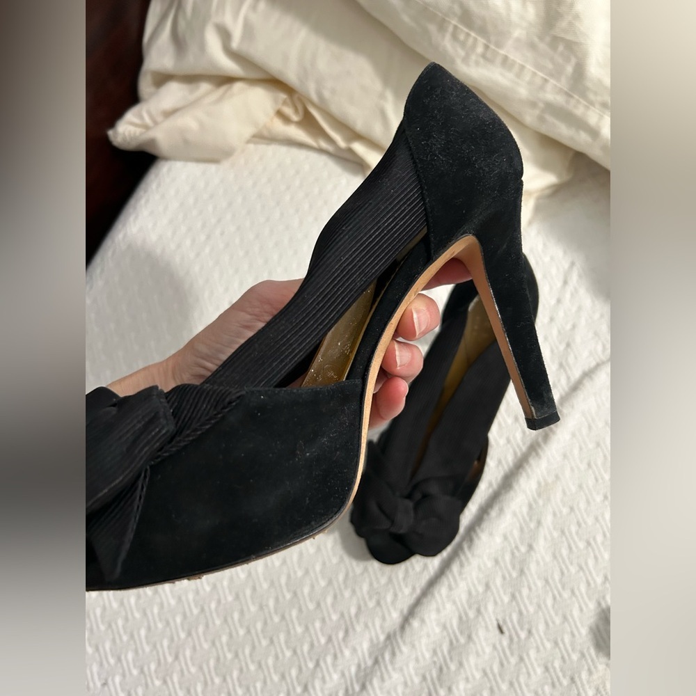 Kate Spade Black Peep-Toe Heels with Bow - Picture 4 of 9